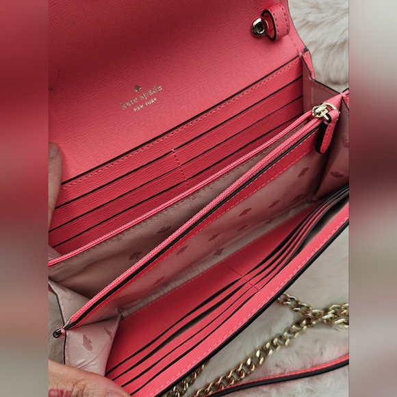 Kate Spade pink peach clutch wallet crossbody bag gold chain‎ straps - Picture 9 of 10